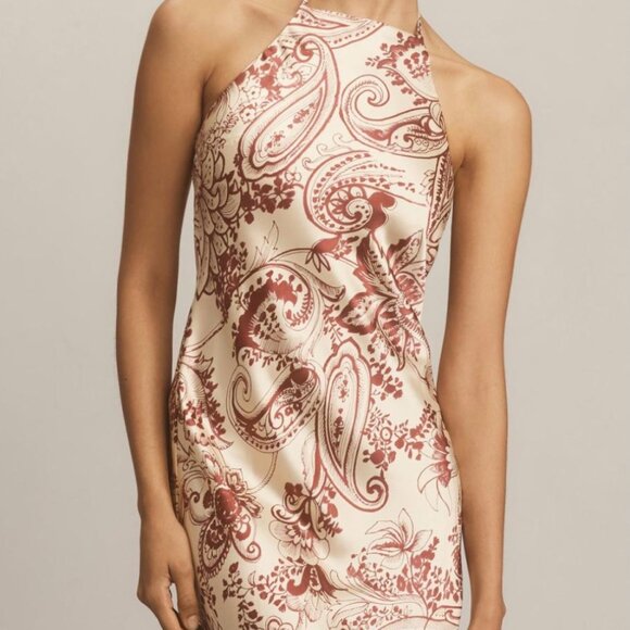 Anthropologie Halter Cream with Burgundy Print Maxi Dress Fall 2024 - Picture 1 of 5